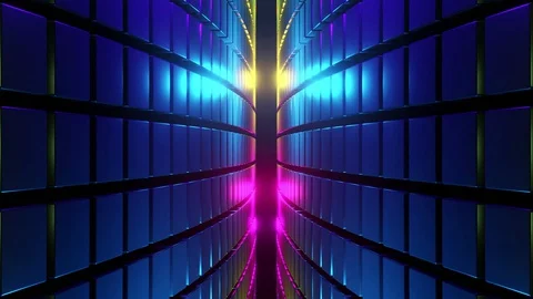 Abstract Silver Cubes Waving and Illuminated with Different Neon Colors. Stock Footage 128084878