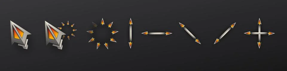 Abstract silver custom gaming mouse cursor pointer ui icons set 스톡 일러스트