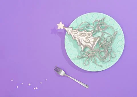 Abstract silver dessert composition. Decorated silver Christmas tree Stock Photos