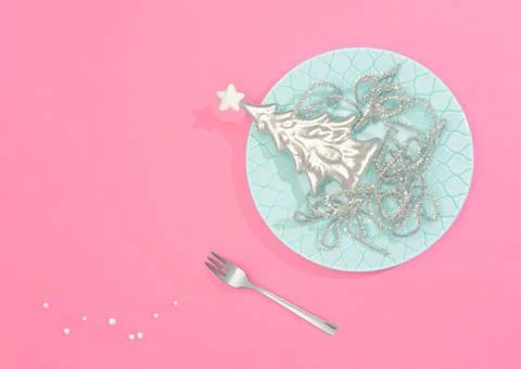 Abstract silver dessert composition. Decorated silver Christmas tree Stock Photos