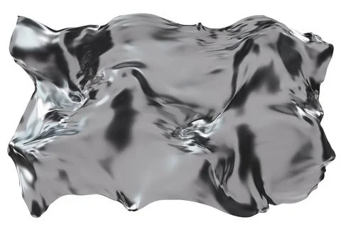 Abstract silver fabric-like material with flowing, reflective surface, isolat Stock Photos