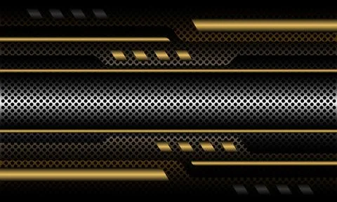 Abstract silver gold circle mesh pattern banner grey black cyber geometric Stock Illustration