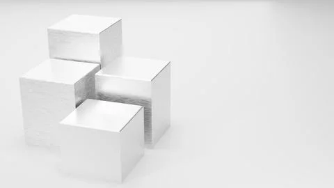 Abstract Silver Metallic Cubes on White Background 3d Render Illustration イラスト素材