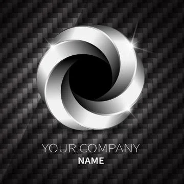 Abstract silver metallic shape logo design twist on black Kevlar Stock Illustration