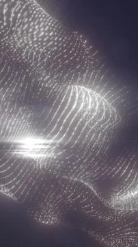 Abstract silver waves of glowing dots forming smooth fluid motion on a dark f 스톡 일러스트