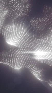 Abstract silver waves of glowing dots forming smooth fluid motion on a dark f 스톡 일러스트