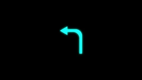 Abstract simple arrow icon. Left cyan arrow neon icon on black background. .. Stock Footage 293485144