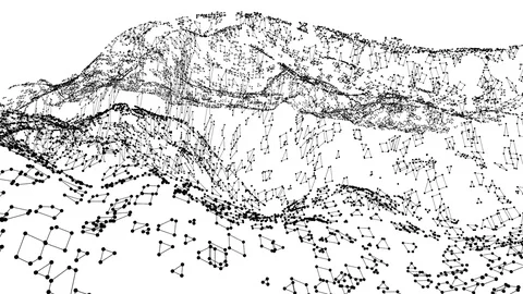 Abstract simple black and white waving 3D grid or mesh as game landscape. Grey Stock Footage