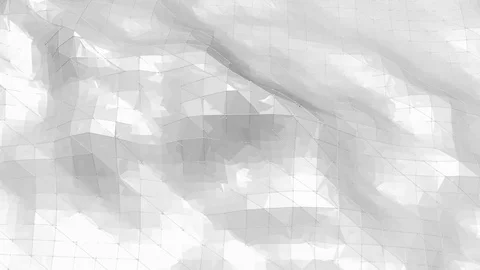 Abstract simple black and white low poly waving 3D surface as bright backdrop Stock Footage
