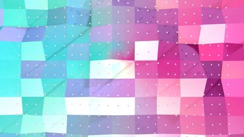 Abstract simple blue pink low poly 3D surface and flying white crystals as Stock Footage