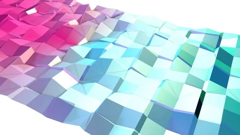 Abstract simple blue pink low poly 3D surface as poligonal environment. Soft Stock Footage