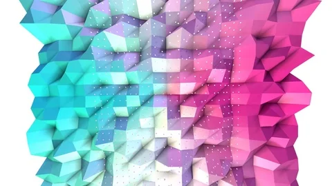 Abstract simple blue pink low poly 3D surface and flying white crystals as Stock Footage