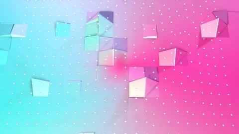 Abstract simple blue pink low poly 3D surface and flying white crystals as Stock Footage