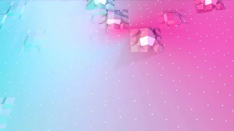 Abstract simple blue pink low poly 3D surface and flying white crystals as Stock Footage