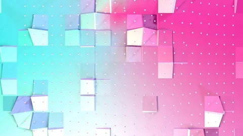 Abstract simple blue pink low poly 3D surface and flying white crystals as Stock Footage
