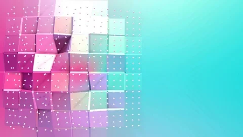 Abstract simple blue pink low poly 3D surface and flying white crystals as Stock Footage