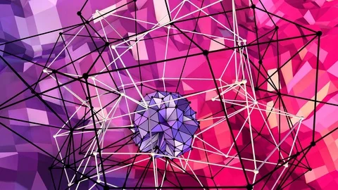 Abstract simple blue red low poly 3D surface as futuristic cyberspace. Soft Stock Footage