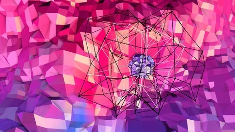 Abstract simple blue red low poly 3D surface as crystal grid. Soft geometric low Stock Footage