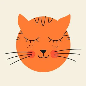 Abstract simple cat face. Ginger cute red haired kitty offended by something. Stock Illustration