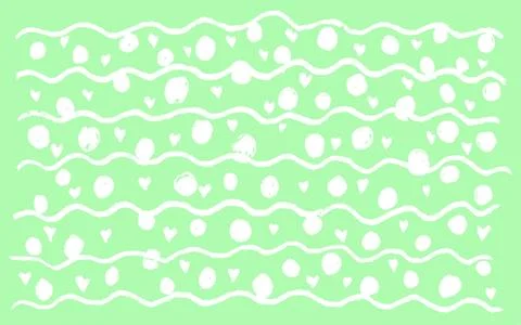 Abstract simple cool background with waves, hearts, rounds, points, zigzag st Illustrazione stock