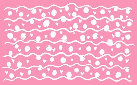Abstract simple cool background with waves, hearts, rounds, points, zigzag st Stock Illustration