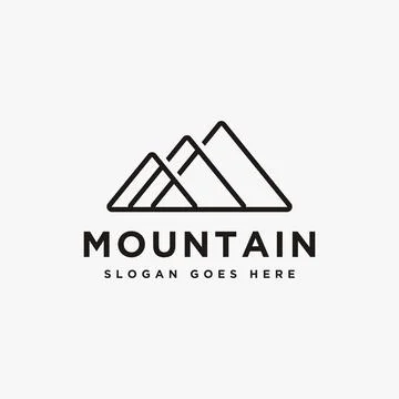 Abstract simple dynamic line art mountain logo vector icon, trekking hiking logo Stock Illustration