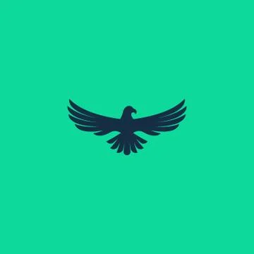 Abstract simple eagle logo design isolated on green background color. Stock Illustration