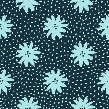 Abstract simple flower seamless pattern on dots background. Cute chamomile en Illustrazione stock