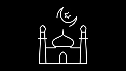 Abstract a simple mosque with a crescent moon symbolizing ramadan. White ou.. Vídeo Stock 333266021