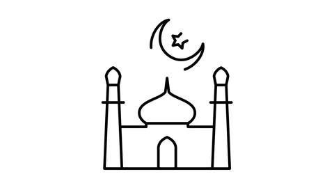 Abstract a simple mosque with a crescent moon symbolizing ramadan. Black ou.. Видео 334437632
