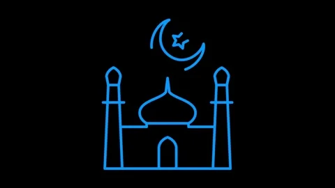 Abstract a simple mosque with a crescent moon symbolizing ramadan. Blue out.. Video stock 335949457