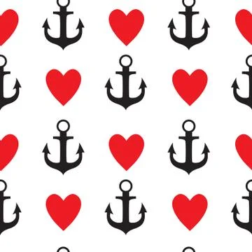Abstract Simple Seamless Pattern Background with Anchor and Heart Symbol. Ill Stock Illustration