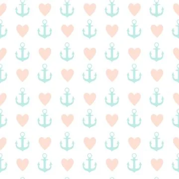 Abstract Simple Seamless Pattern Background with Anchor and Heart Symbol. Ill Stock Illustration