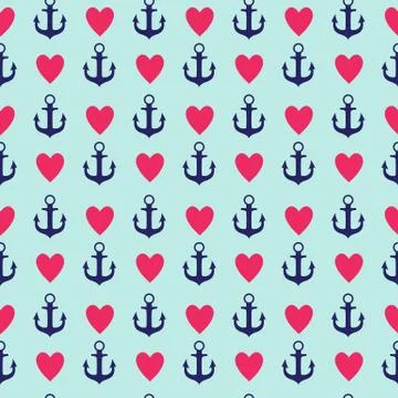 Abstract Simple Seamless Pattern Background with Anchor and Heart Symbol. Ill Stock Illustration