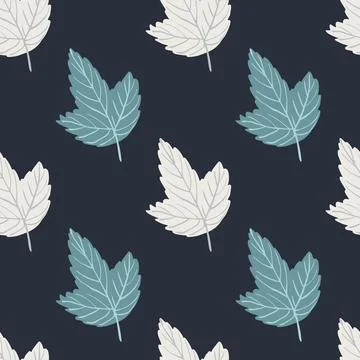 Abstract simple seamless pattern wih blue and white outline leaves. Navy blue Stock Illustration