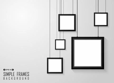 Abstract of simple square black frames pattern on gradient gray wall. Stock Illustration