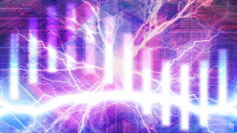 Abstract Sine Wave Bars and Lightningbolts on Purple Backdrop Stock Footage 112630939