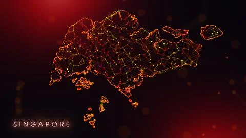 Abstract Singapore Map Digital Network Background With Red And Orange Plexu.. Illustrazione stock