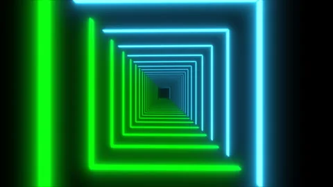 Abstract Singularic Tunnel Background. Geometric Moving Forward Squares Neon Video stock 156678452