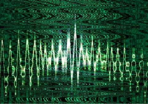 Abstract sinusoid wave on dark background. Bright diagram. Patterned abstr... Stock Photos