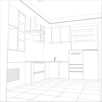 Abstract sketch design interior kitchen. Illustration created of 3d Illustrazione stock