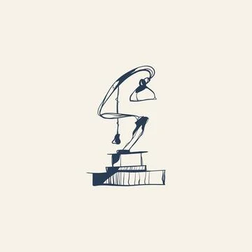 Abstract Sketch Desk Lamp on Stack of Books Vector Illustration 스톡 일러스트