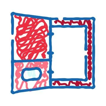 Abstract sketchbook with red scribbles and blue outline Stock Illustration