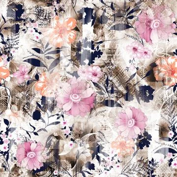 Abstract  sketched digital flower textured background pattern Stock Illustration