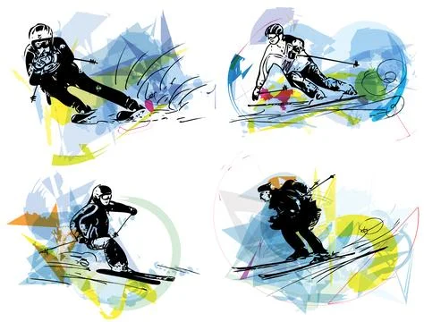 Abstract Skiing Vector Collection for Winter Sports Design Stock Illustration