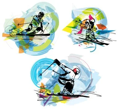 Abstract Skiing Vector Illustration Set for Winter Sports Stock Illustration