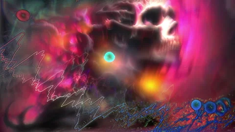Abstract Skull Animation: A Psychedelic Journey Through Mystical Lights and.. Stock Footage 311662286