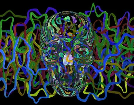 Abstract Skull Head with Worms, 3d illustration 스톡 일러스트