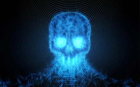 Abstract skull from light particles on dark background. Vector illustration. Stock Illustration