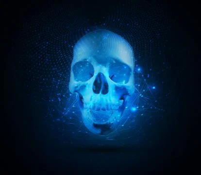 Abstract Skull Mask on an Abstract Network Background Stock Illustration